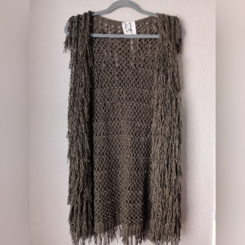 PPLA Clothing Flounder Fringe Sweater Vest Women Crochet Western Hippie XL